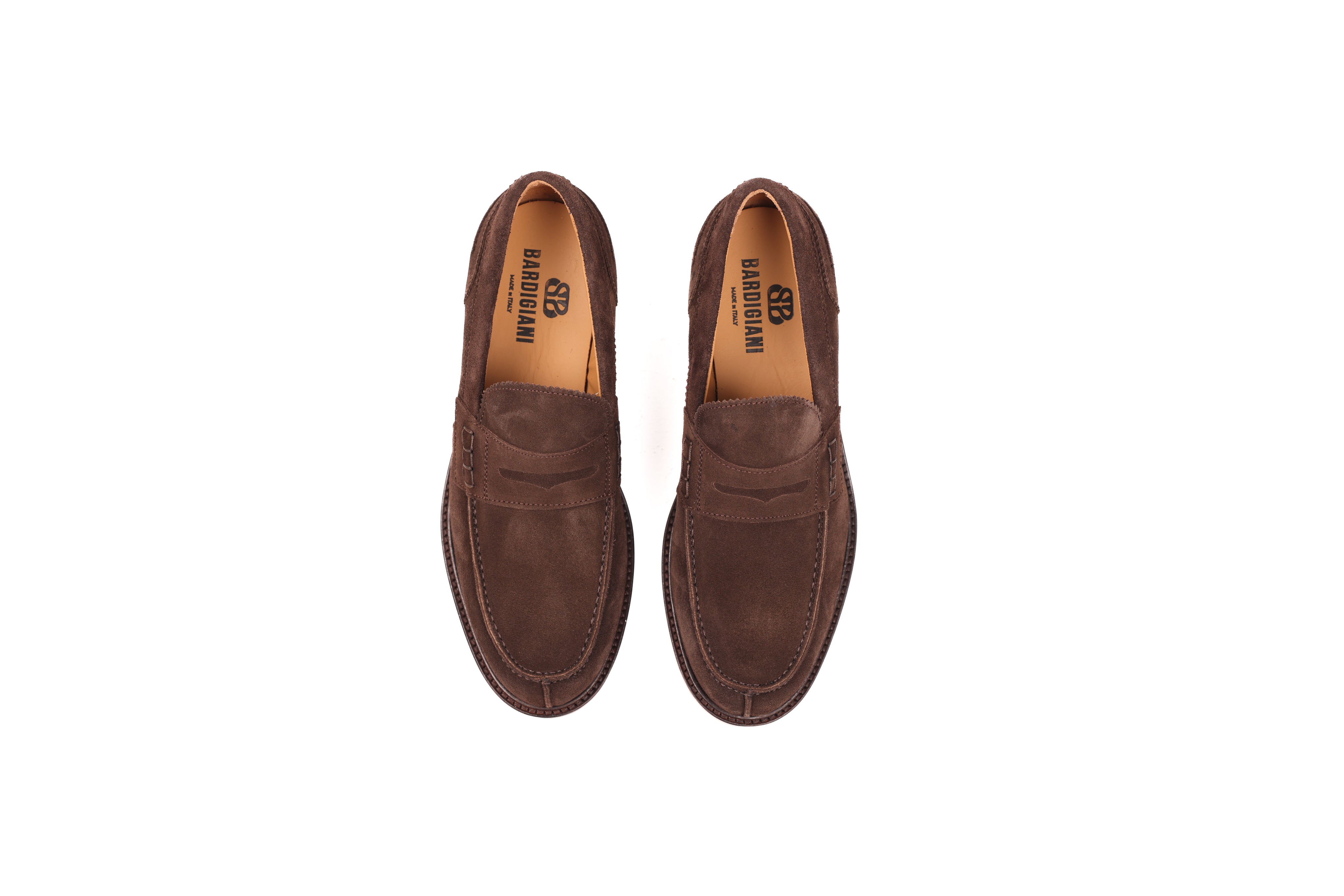 Bardigiani dark brown suede loafers top view