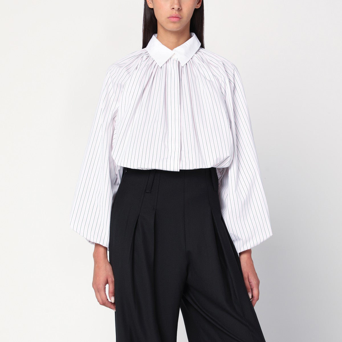 Patou Patou Striped balloon-sleeve shirt in white