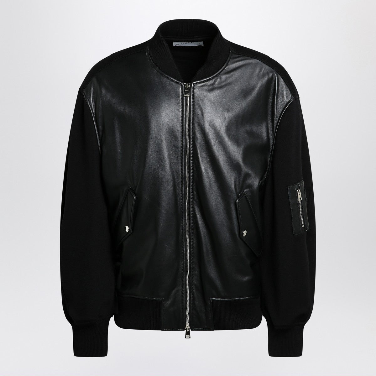 Givenchy Givenchy Black leather bomber jacket with wool sleeves