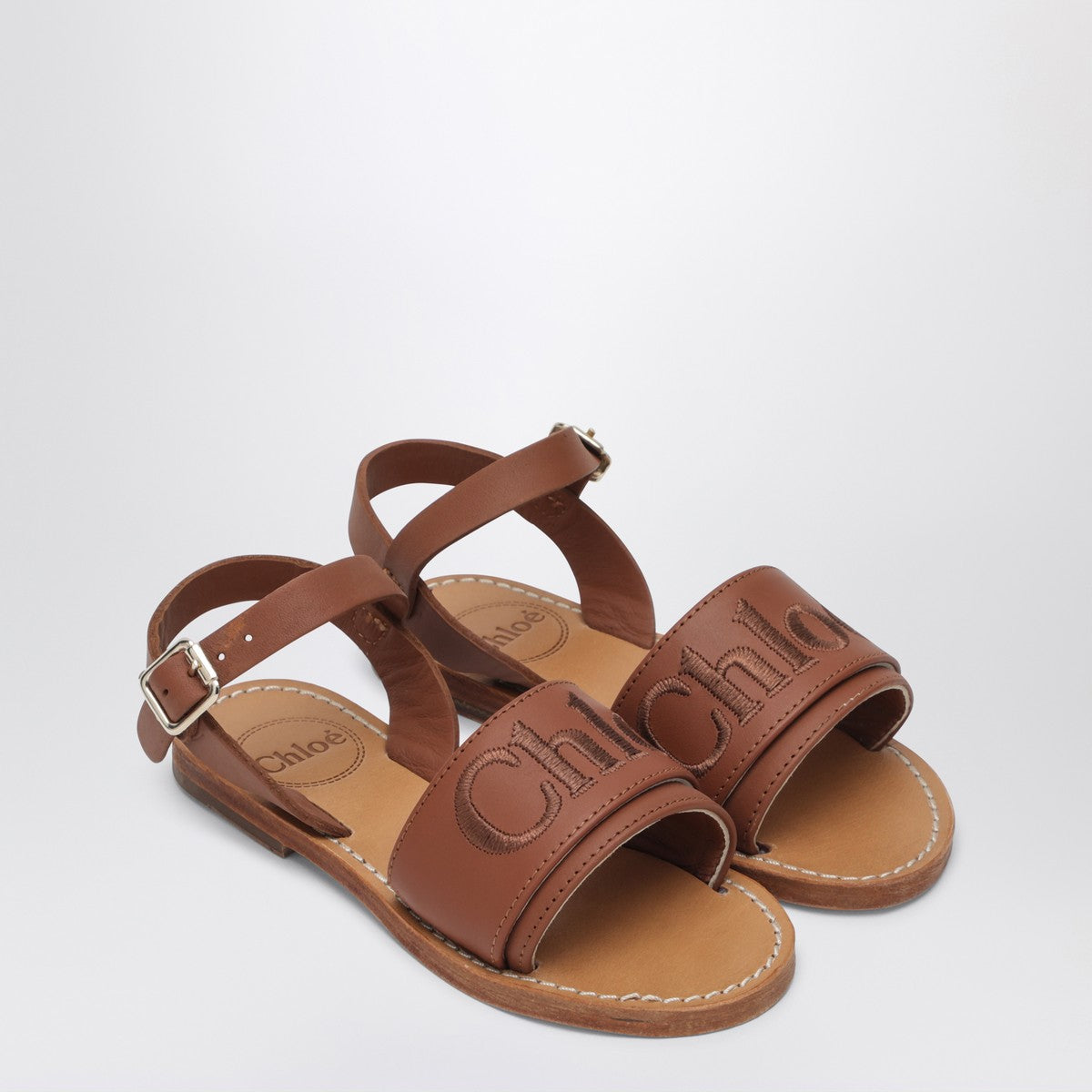 Chloé Chloé Brown leather sandals with logo