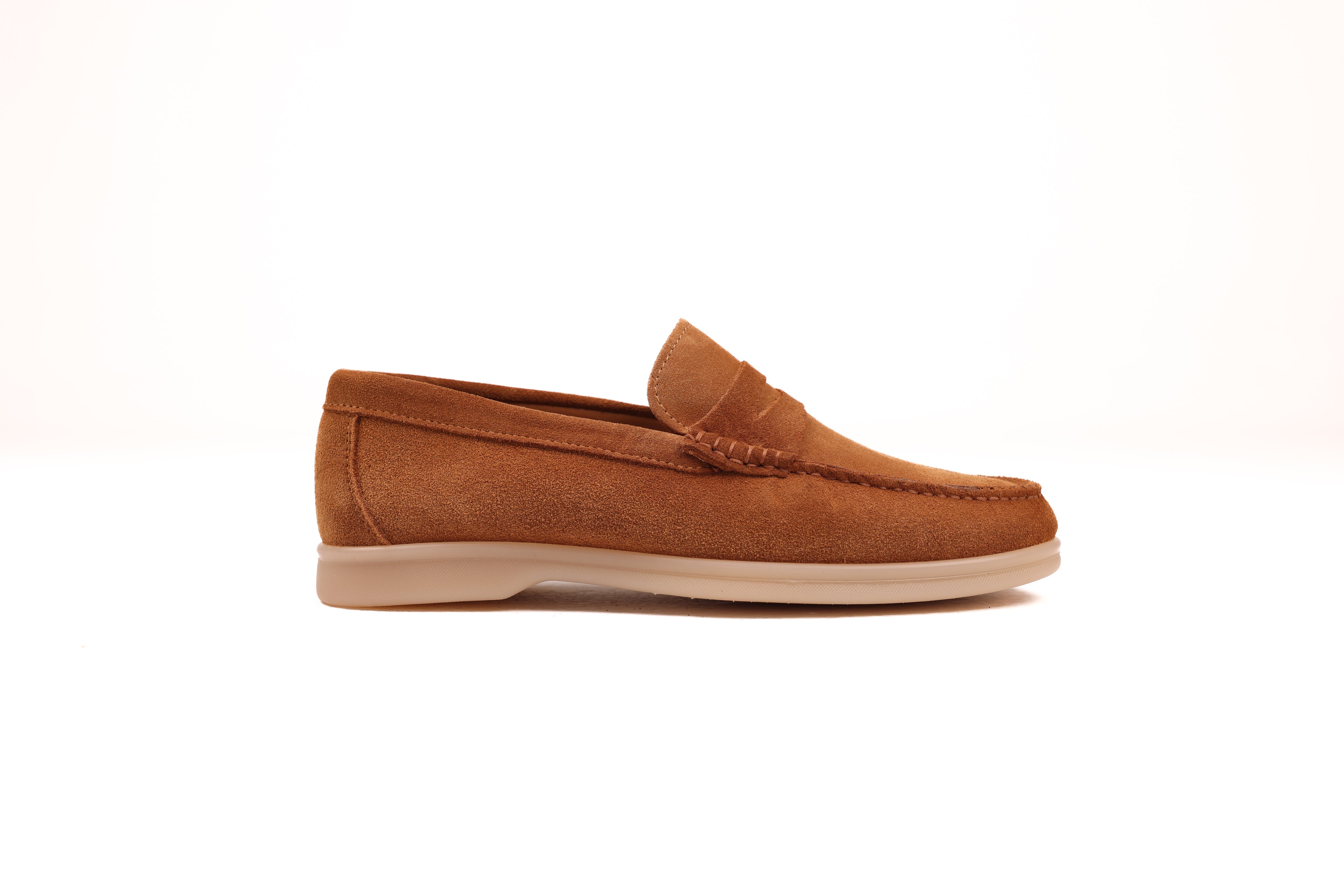 Light brown suede loafers side profile Bardigiani
