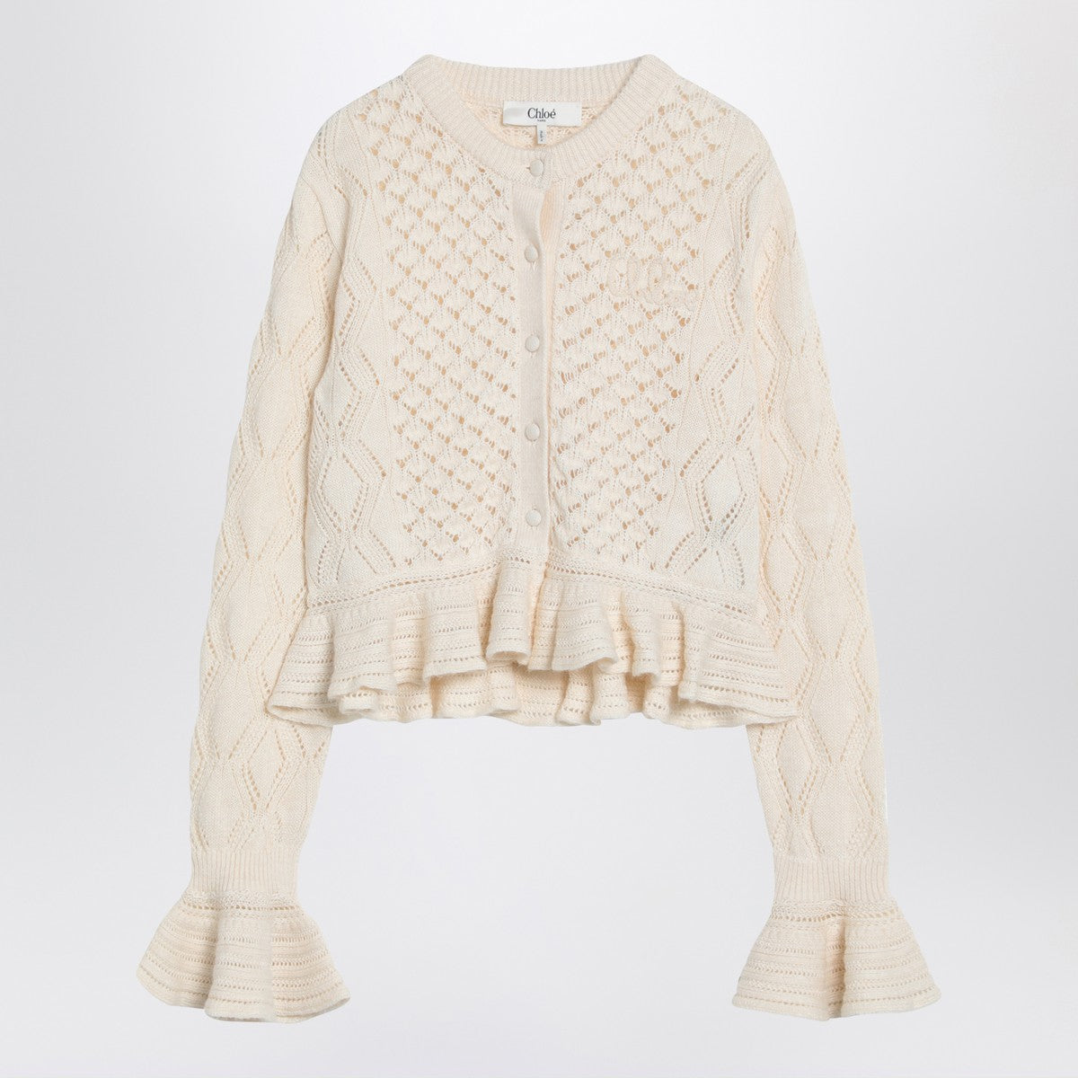 Chloé Chloé Latte-colored crochet cardigan in cotton blend