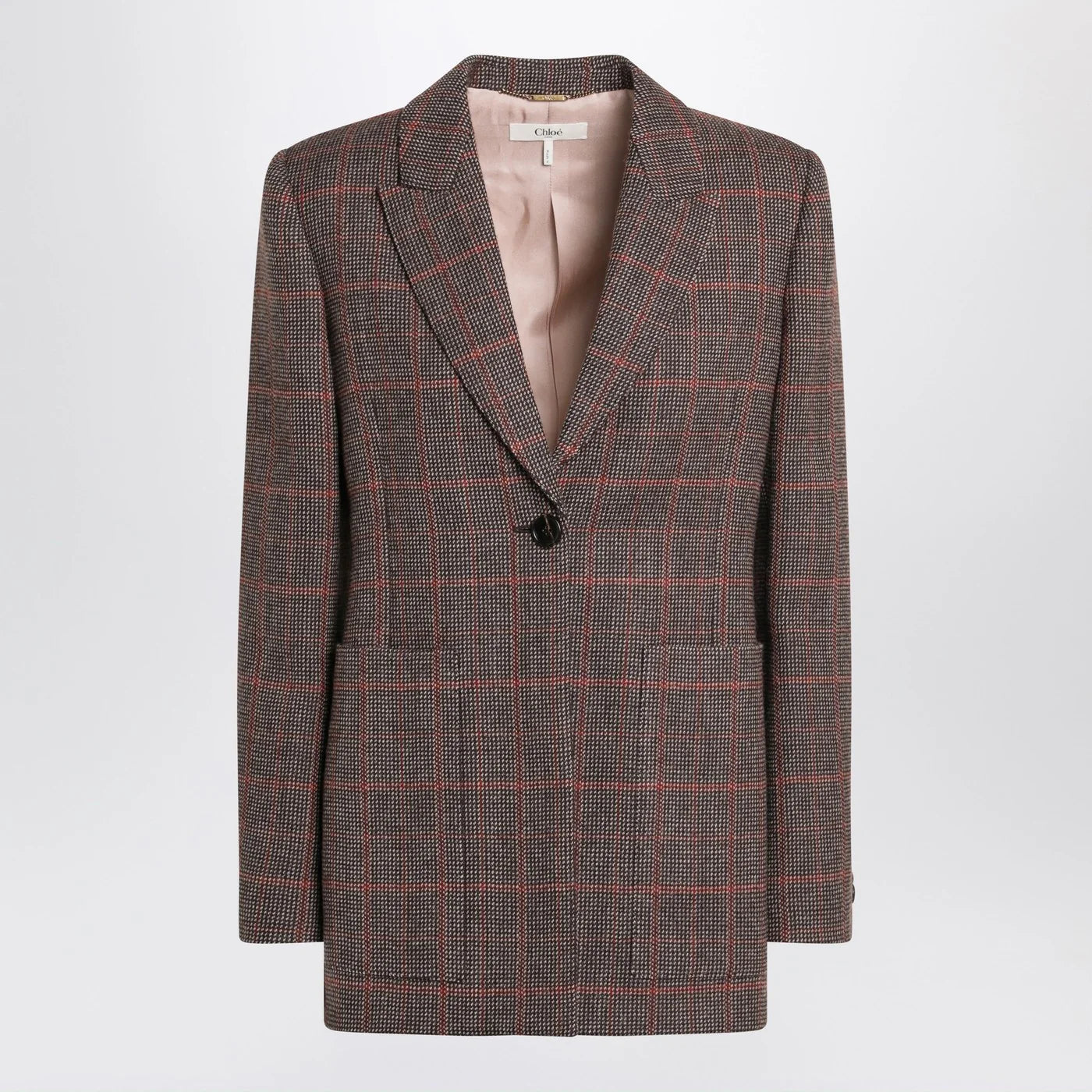 Chloé Single-breasted checked brown wool jacket