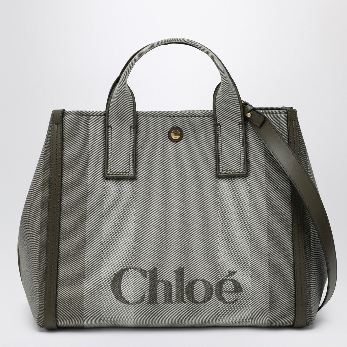 Chloé Chloé Carry tote bag in dark green striped canvas