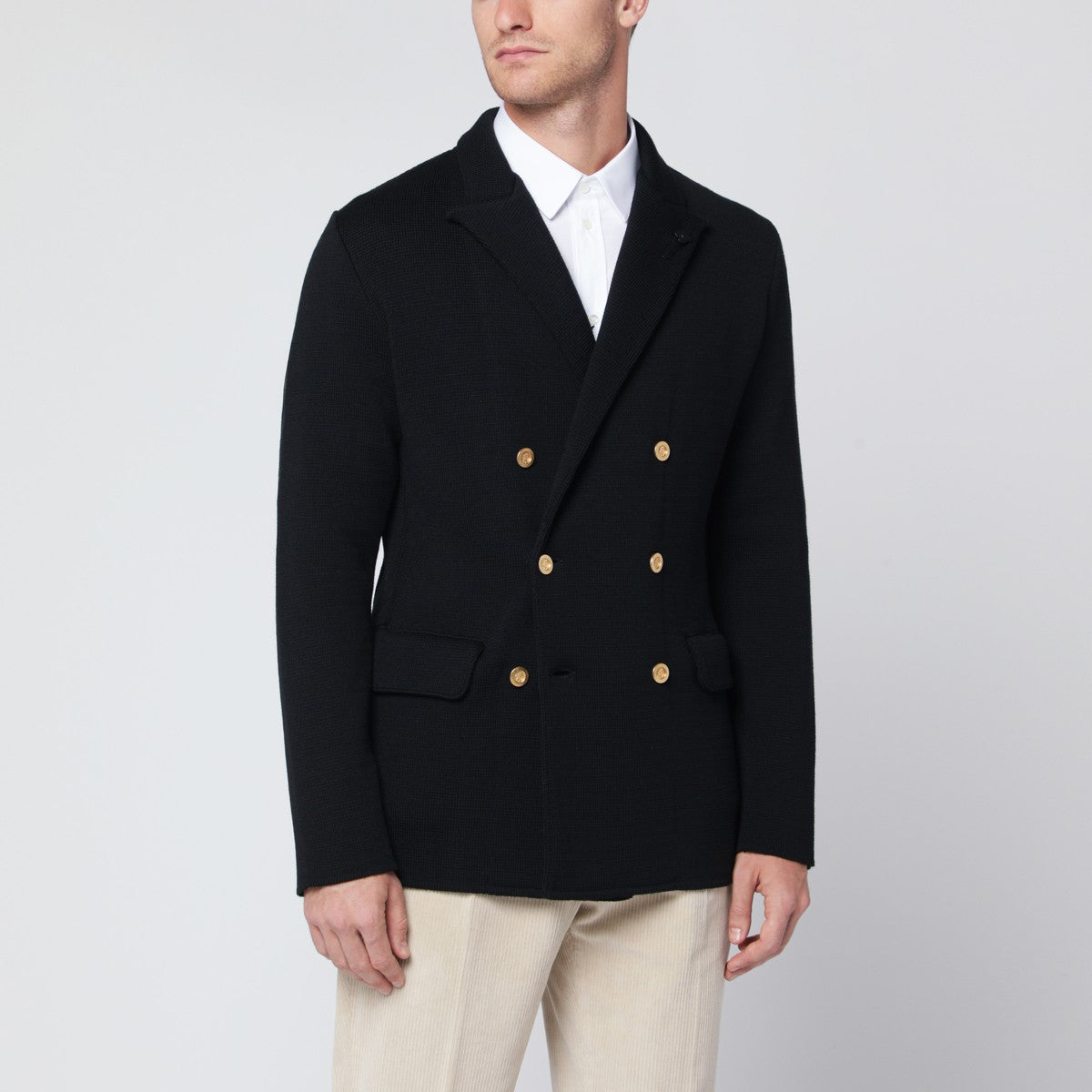 Lardini Lardini Black wool knit double-breasted jacket