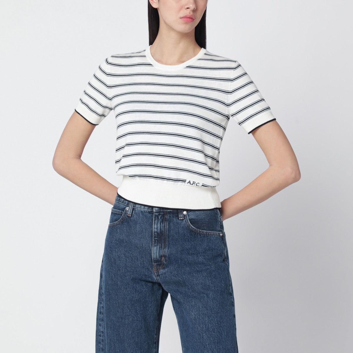 A.P.C. A.P.C. White knit top with ecru/black stripes