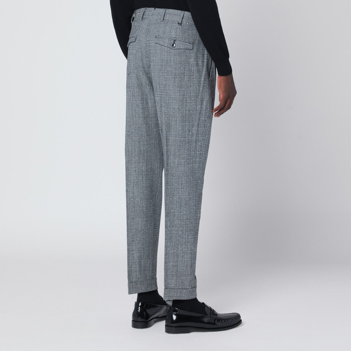 PT Torino Gray patterned wool and cashmere trousers