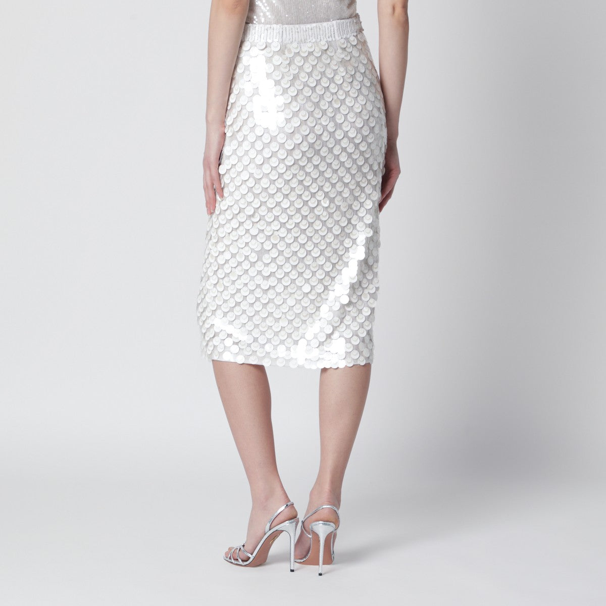 P.A.R.O.S.H. Cream sequin pencil skirt