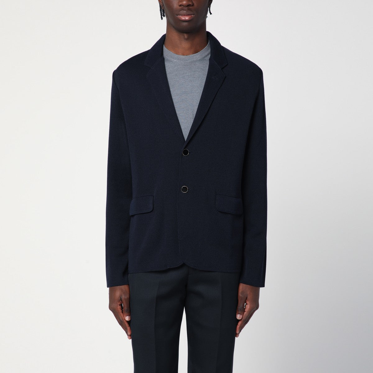 Lardini Lardini Navy blue single-breasted knitted jacket