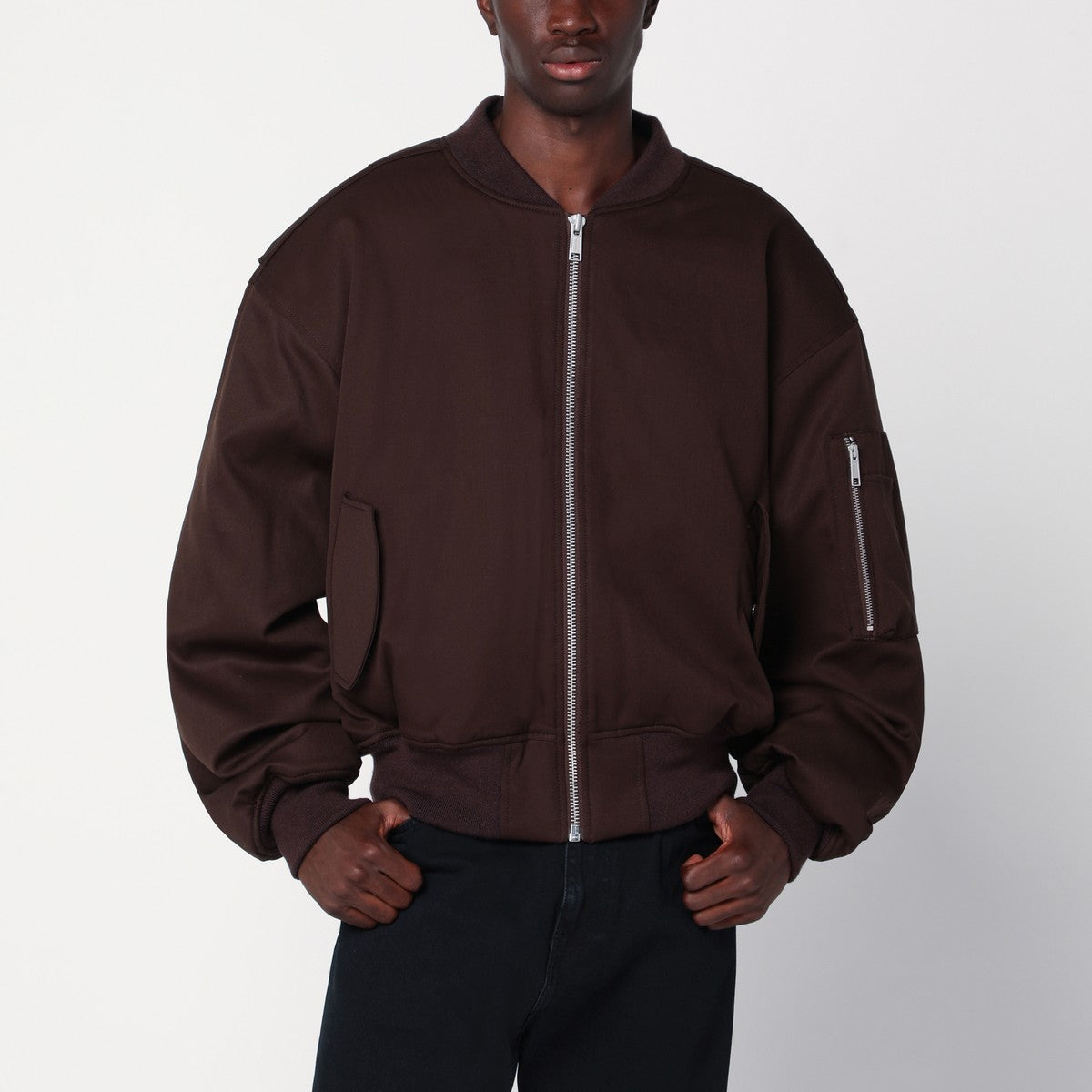 Entire Studios Entire Studios Dark brown zip-up bomber jacket in wool