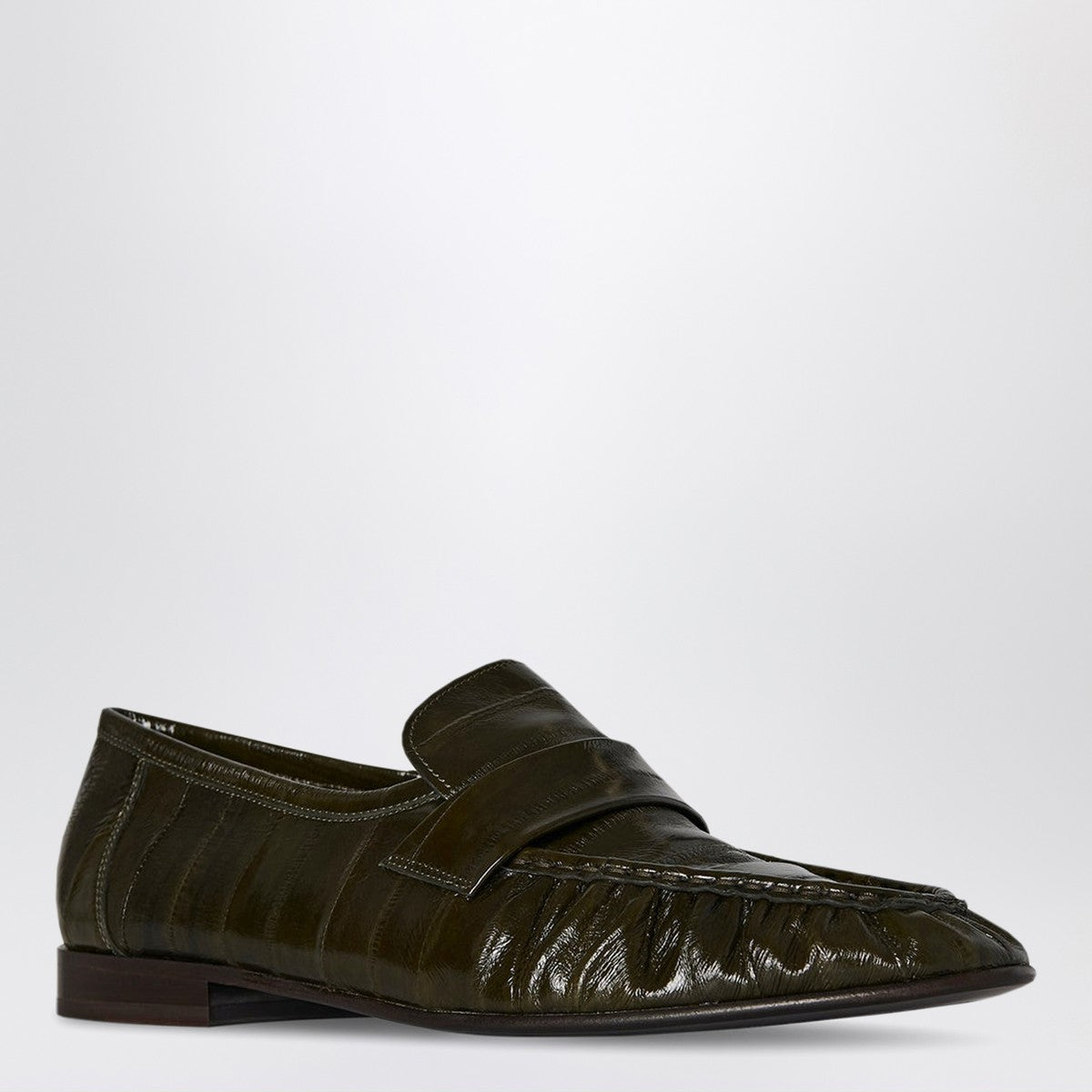 The Row Olive green eel leather loafers