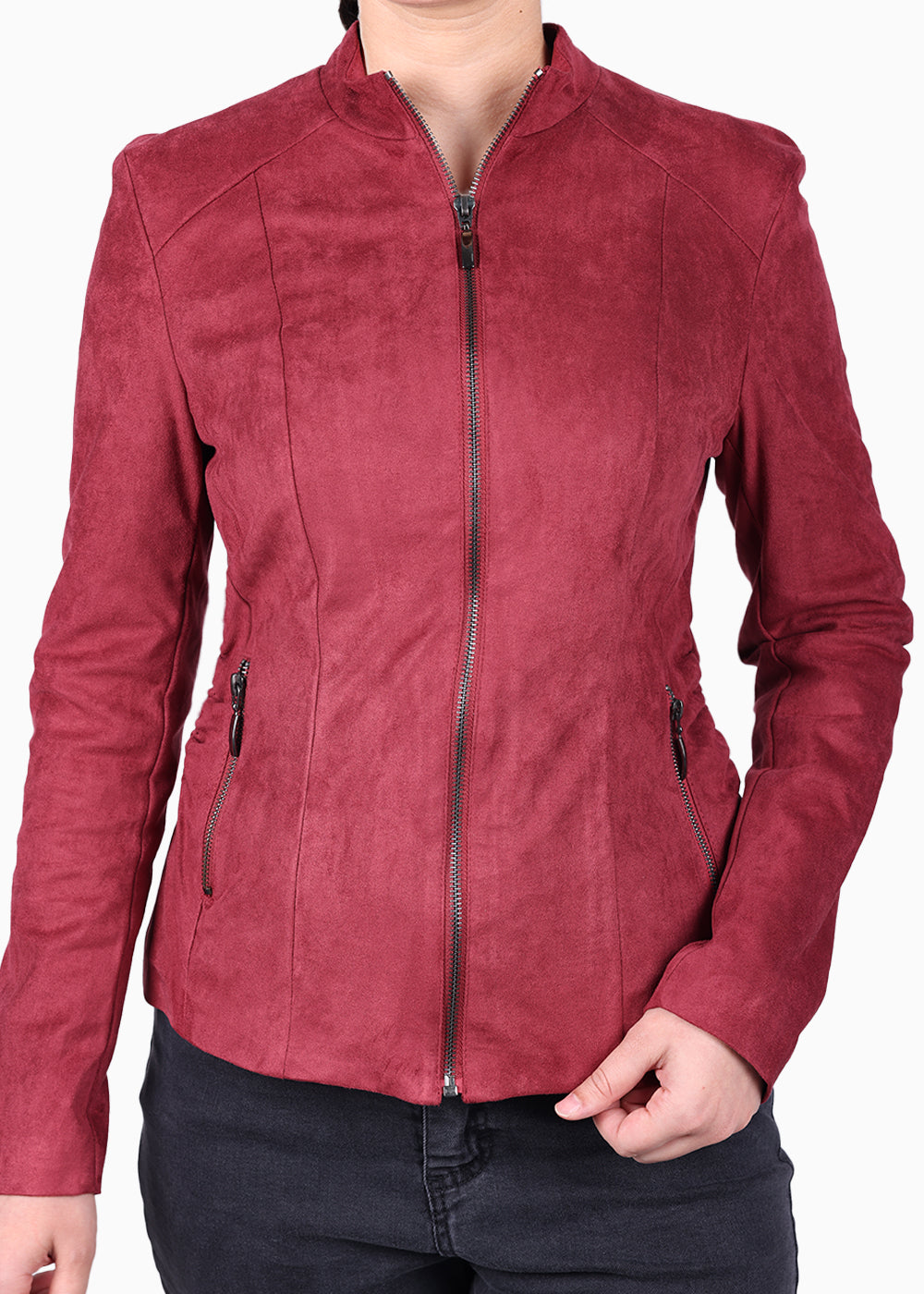 Siste’s Women’s Suede Jacket – Burgundy Zip-Up