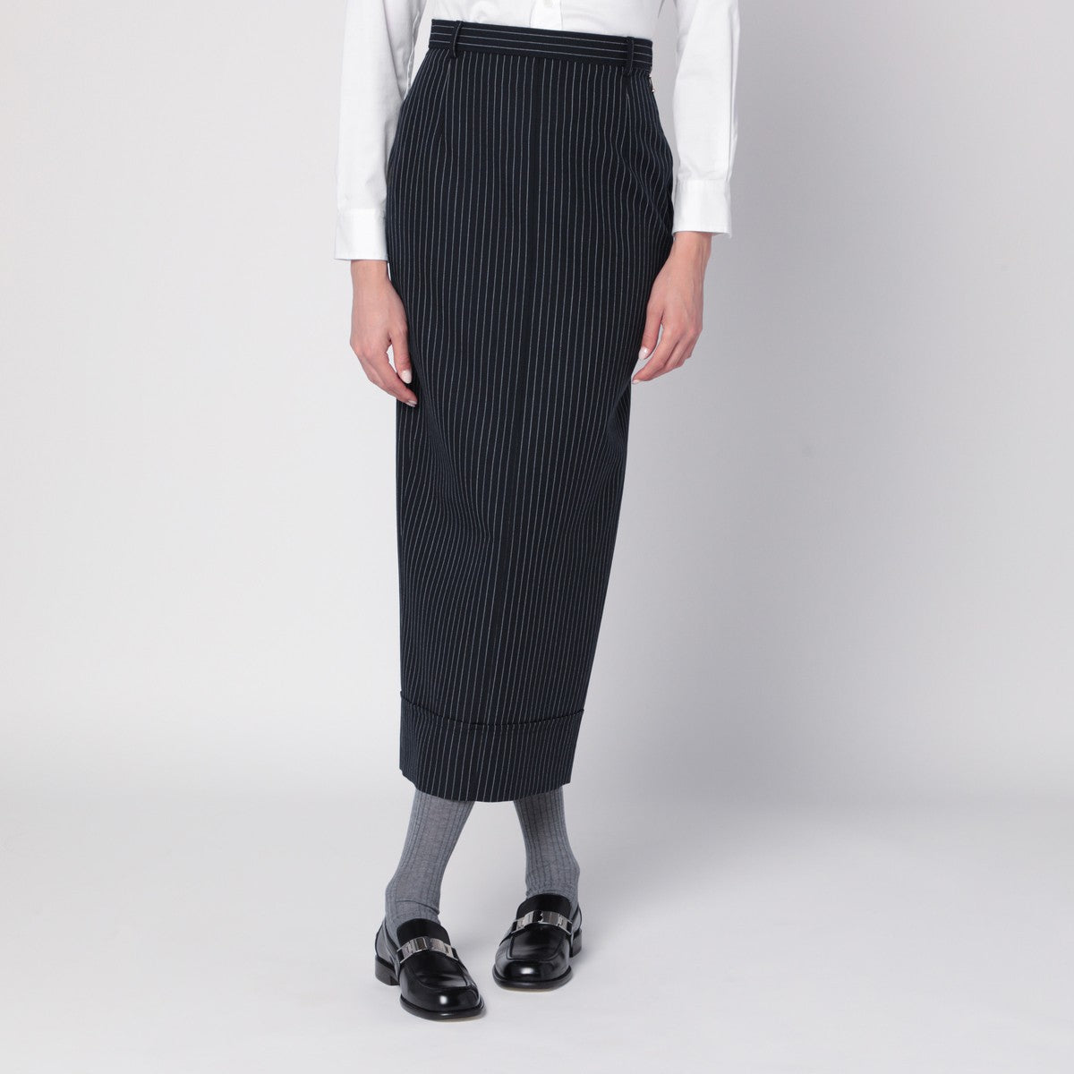 Thom Browne Thom Browne Navy blue pinstriped pencil skirt