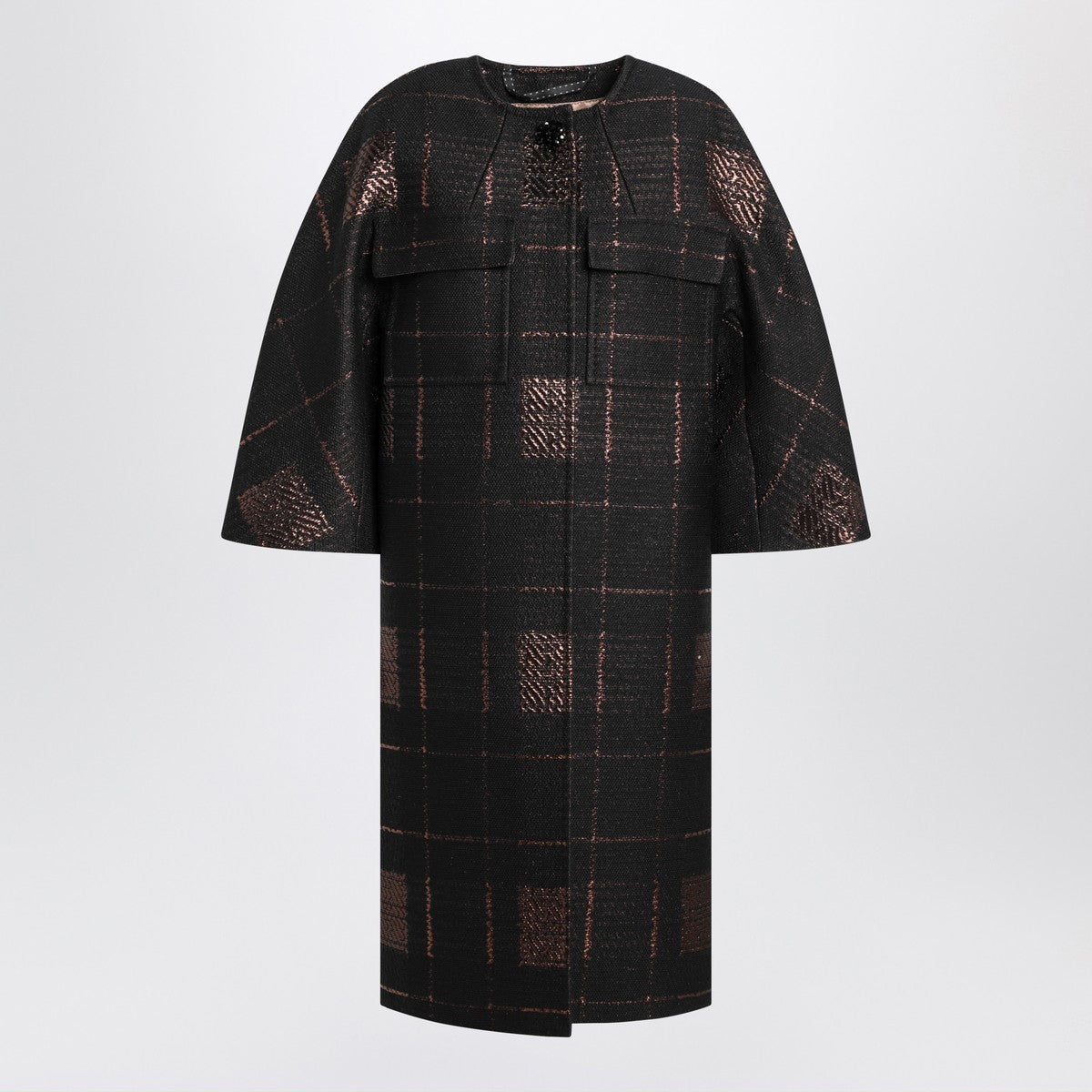 Max Mara Atelier Max Mara Atelier Black cocoon coat in jacquard lamé