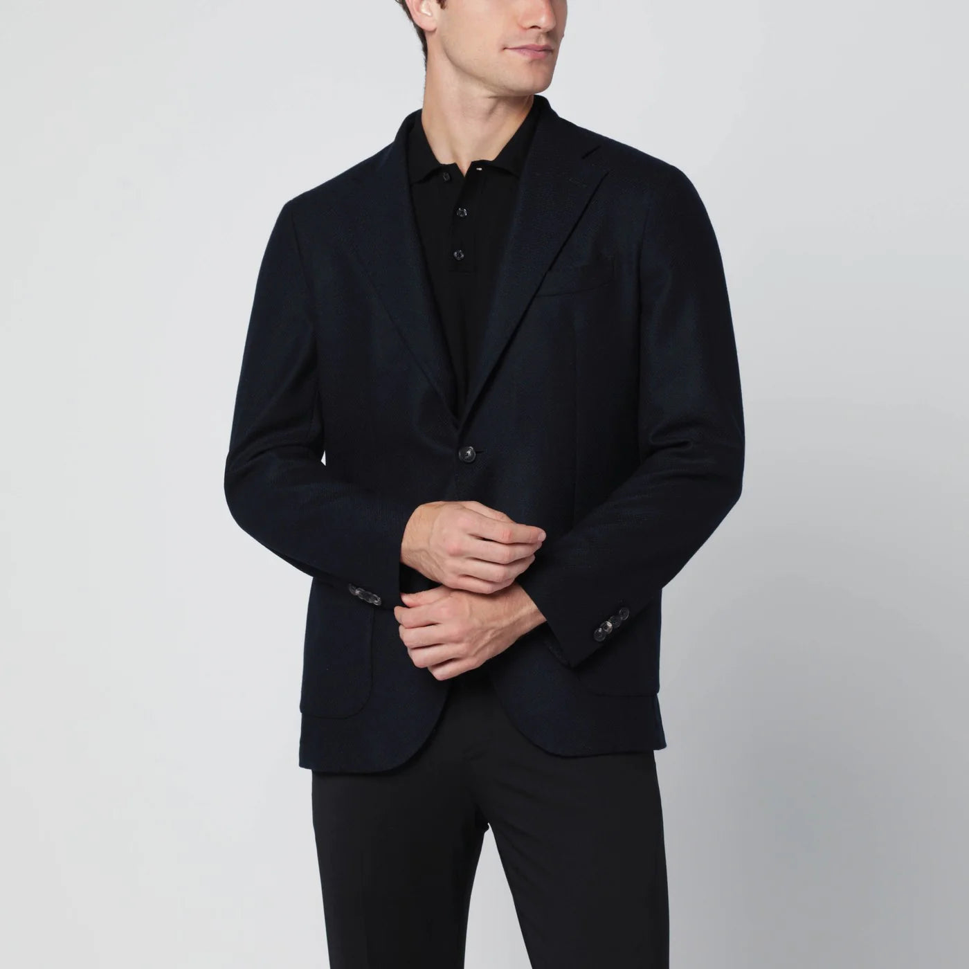 Santaniello Navy blue single-breasted wool jacket