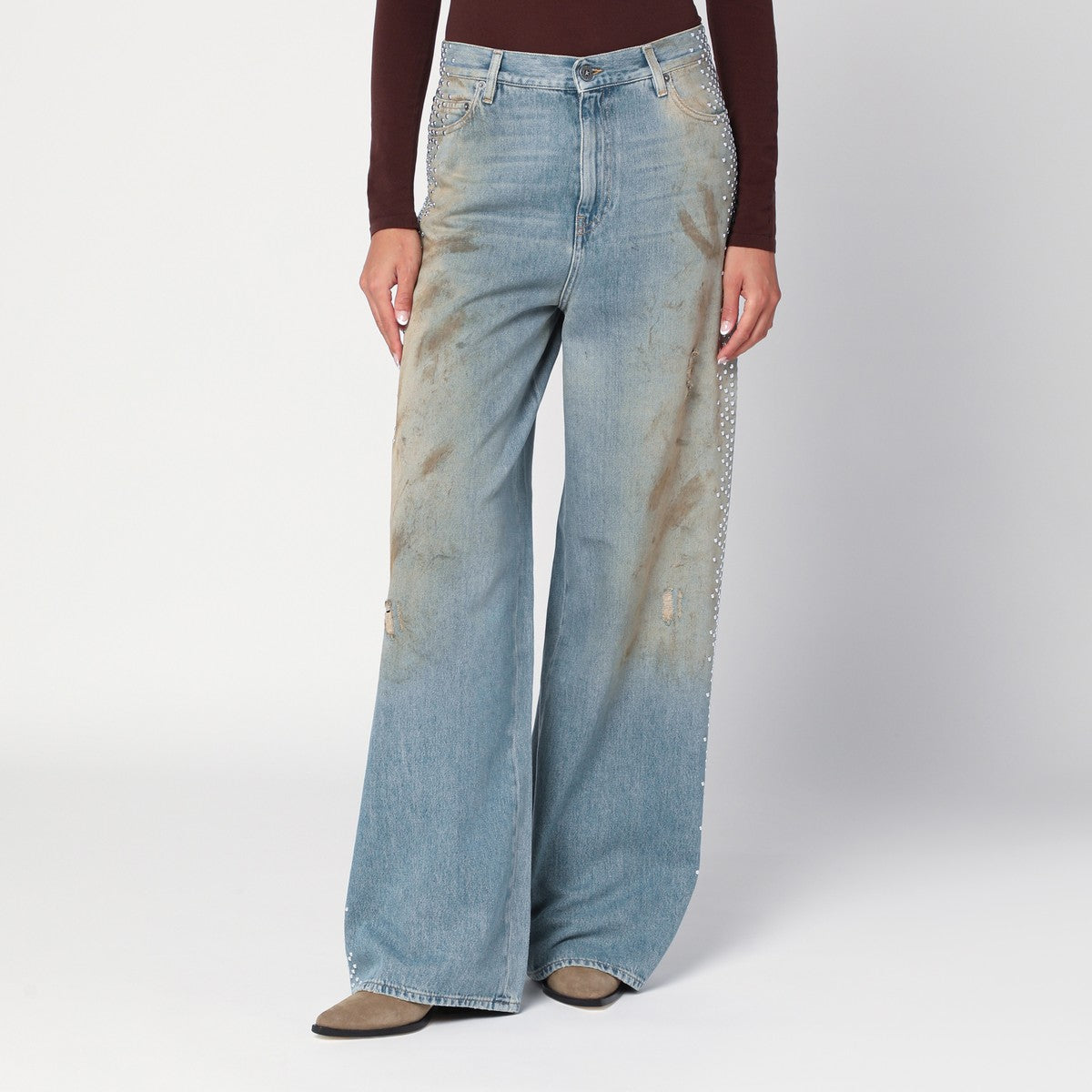 Golden Goose Golden Goose Wide light blue jeans, sand-wash distressed effect