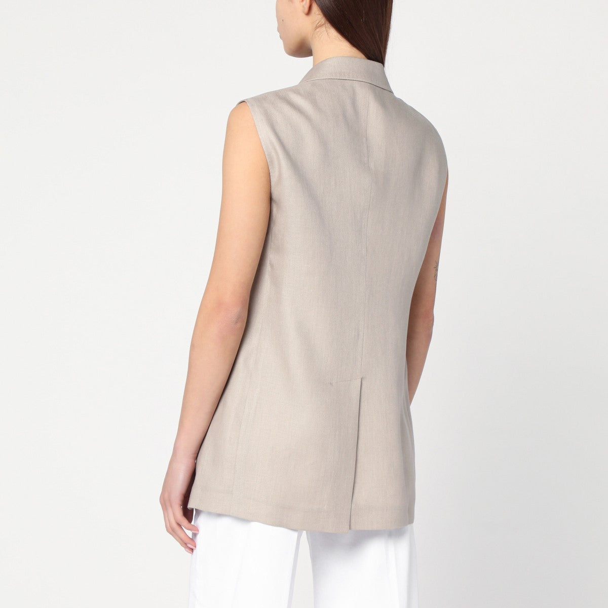 Tagliatore Tagliatore Beige double-breasted linen vest