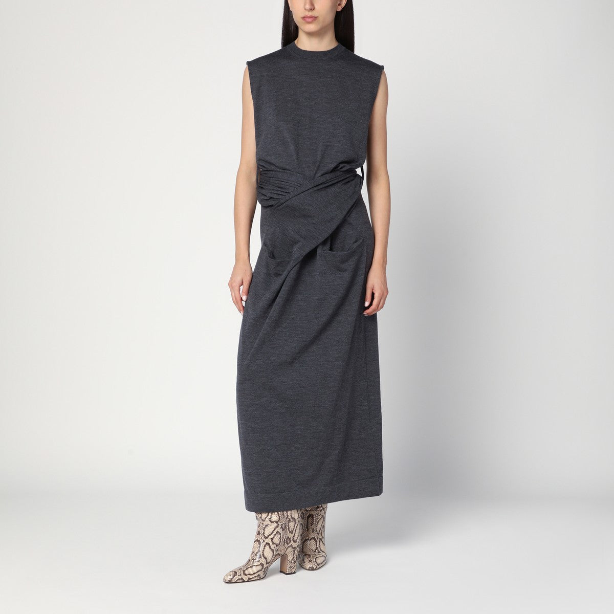 Jil Sander Jil Sander Gray dress in wool with crossover detail