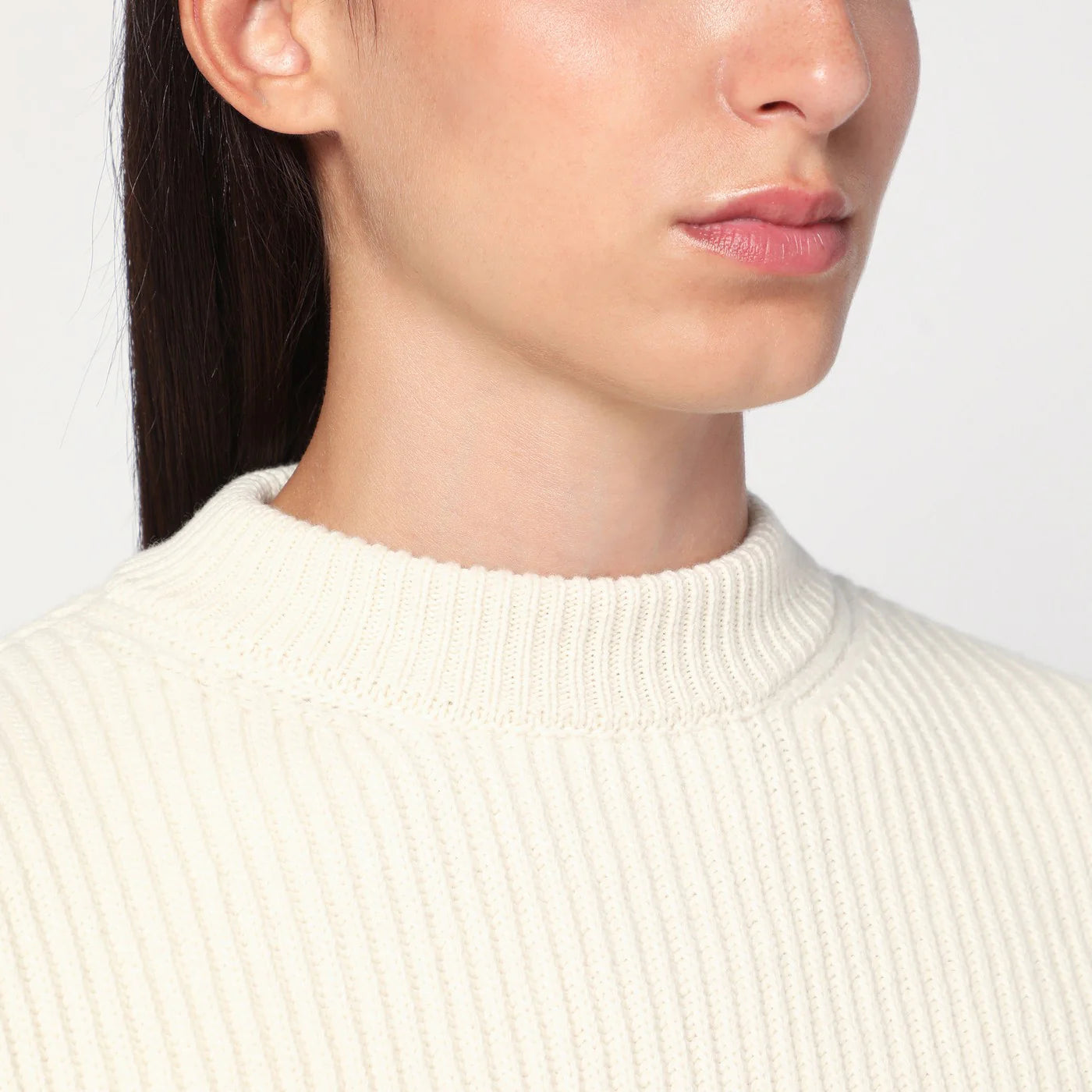 Jil Sander White ribbed crewneck sweater
