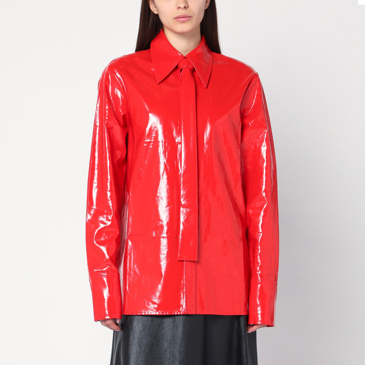 Jil Sander Jil Sander Shiny linen shirt with red tie