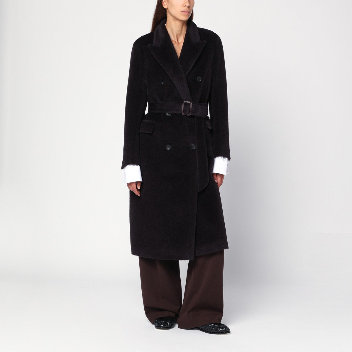Tagliatore Tagliatore Brown alpaca-blend belted coat