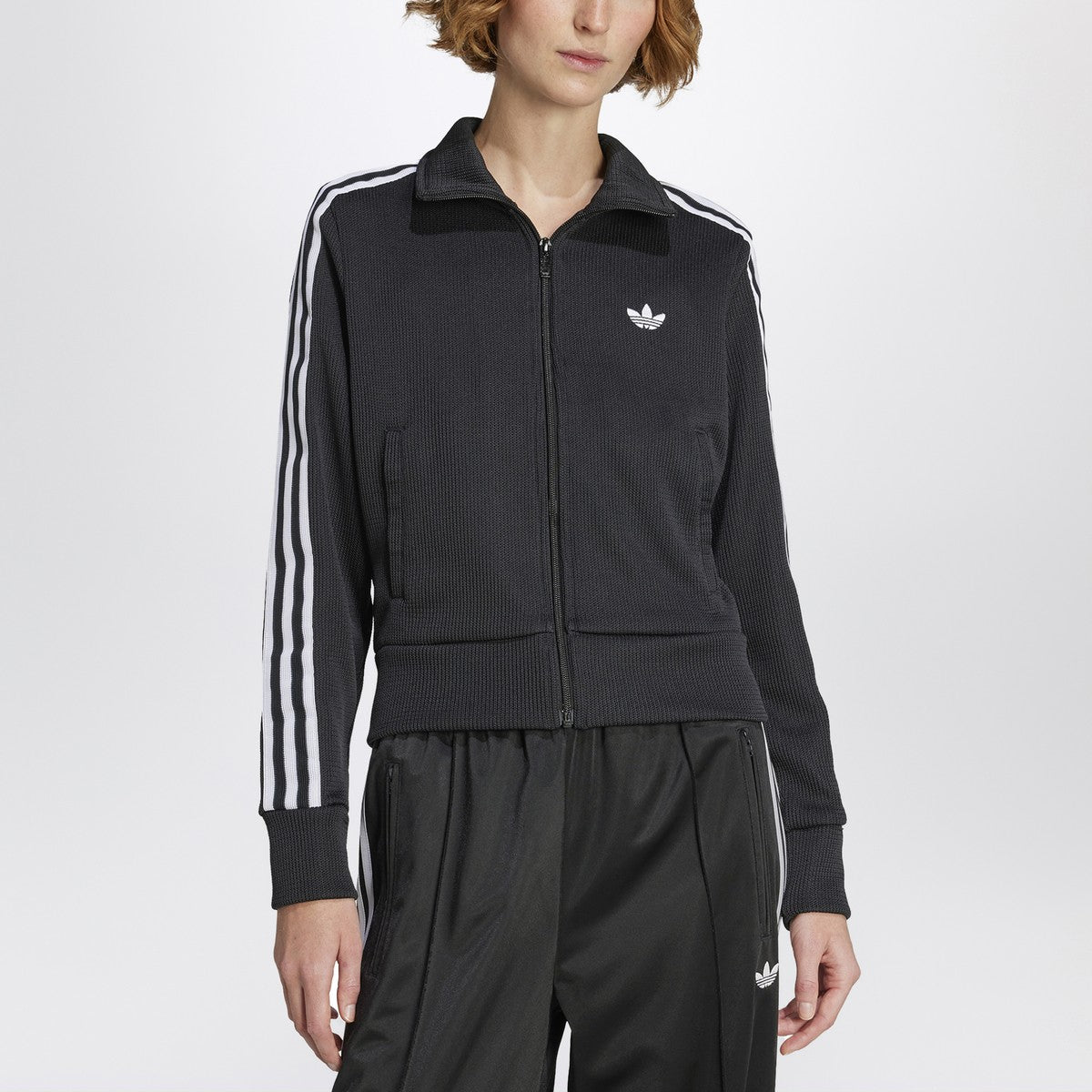 adidas Originals adidas Originals Black zip-up sweatshirt with white stripes