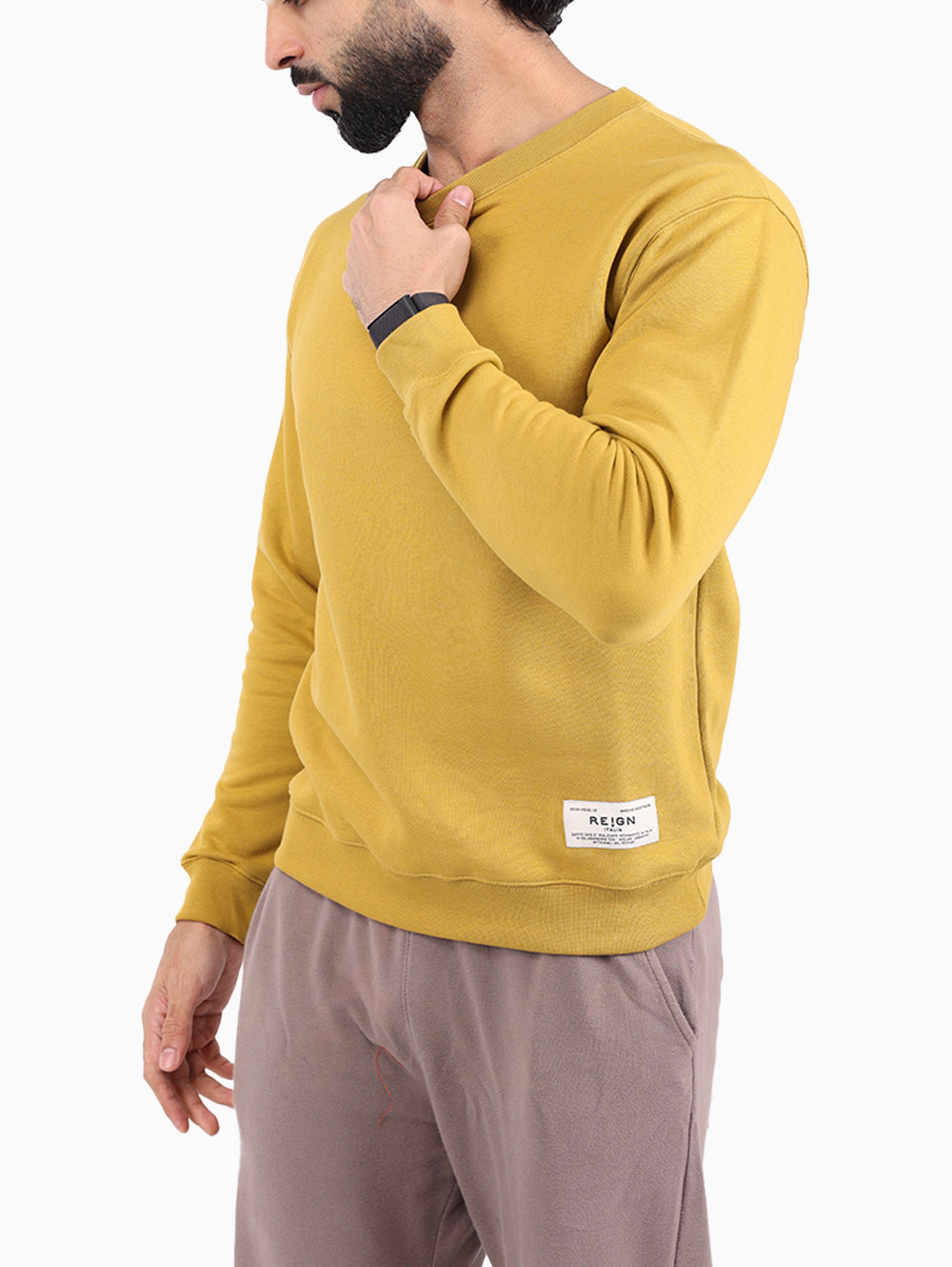 Reign Italia Yellow Sweatshirt Side Profile – Luxe Marca UAE