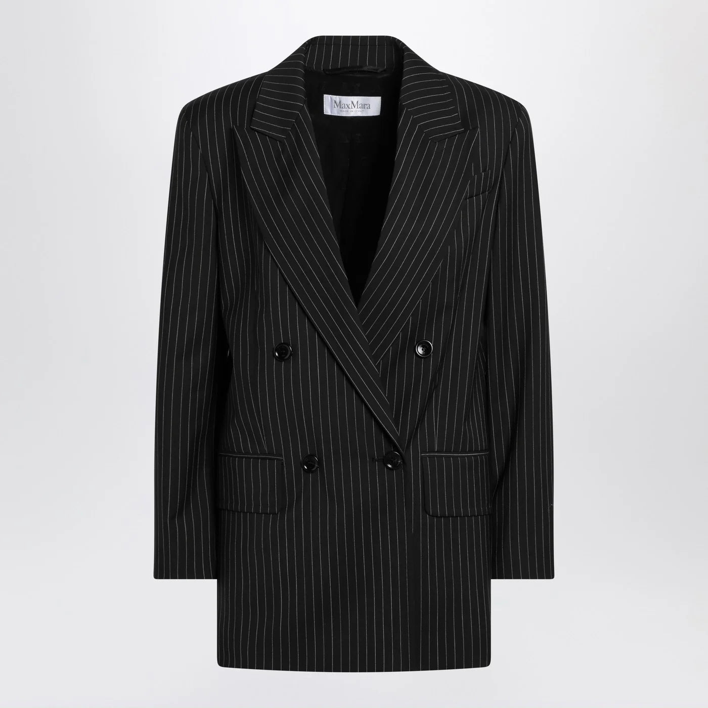 Max Mara Black pinstriped double-breasted wool jacket