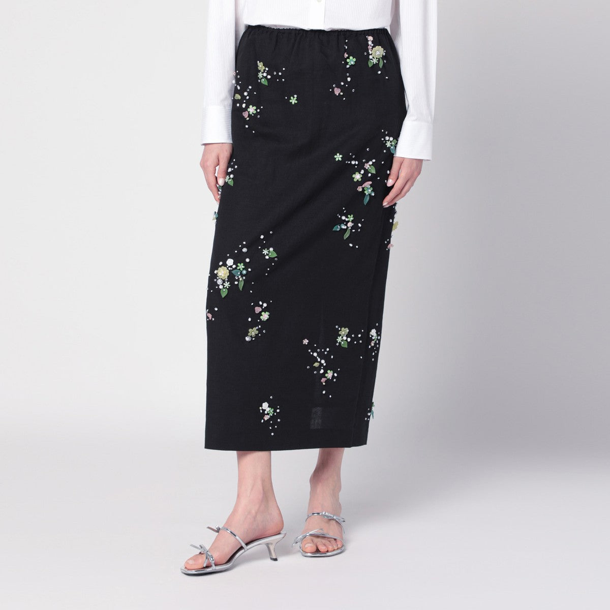 BERNADETTE BERNADETTE Black Miriam Embroidered skirt in linen blend