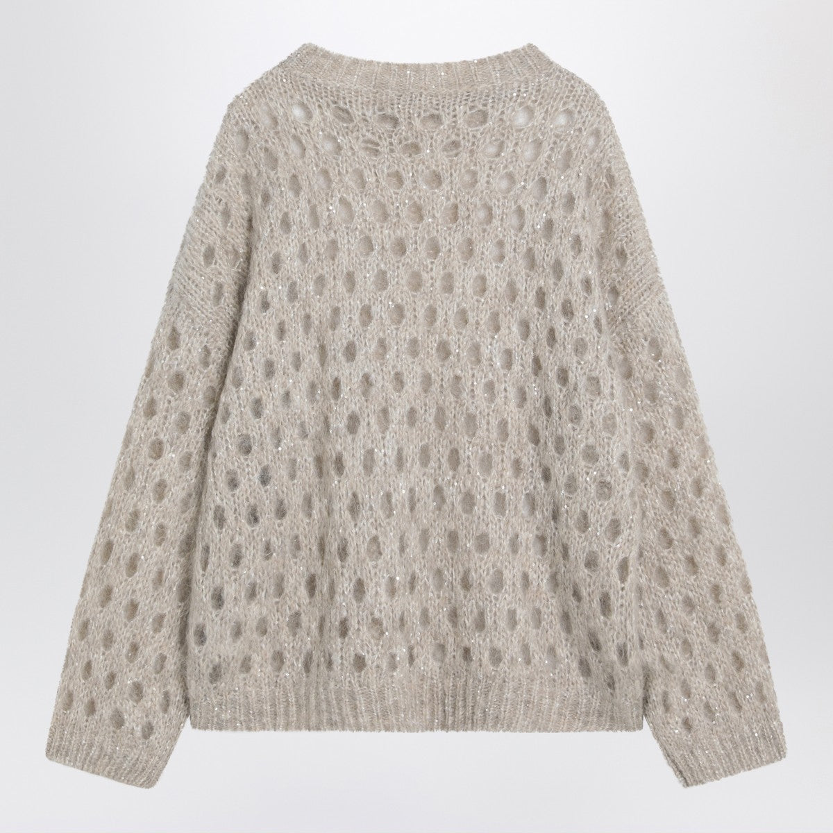 Brunello Cucinelli Brunello Cucinelli Beige openwork mohair-blend sweater