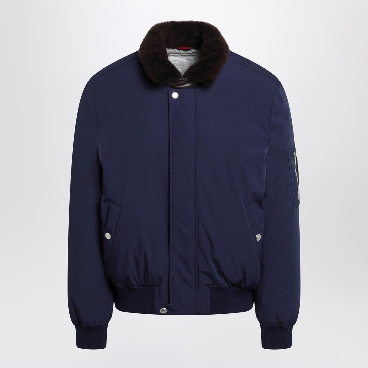Brunello Cucinelli Brunello Cucinelli Indigo nylon puffer jacket with shearling collar