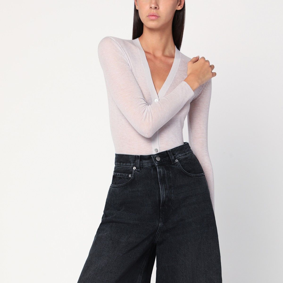 6397 6397 Ivory semi-sheer knit cardigan