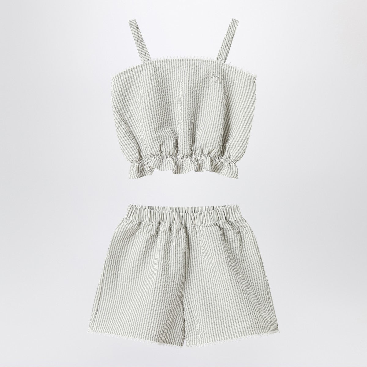 Il Gufo Il Gufo Granite-coloured set in striped seersucker