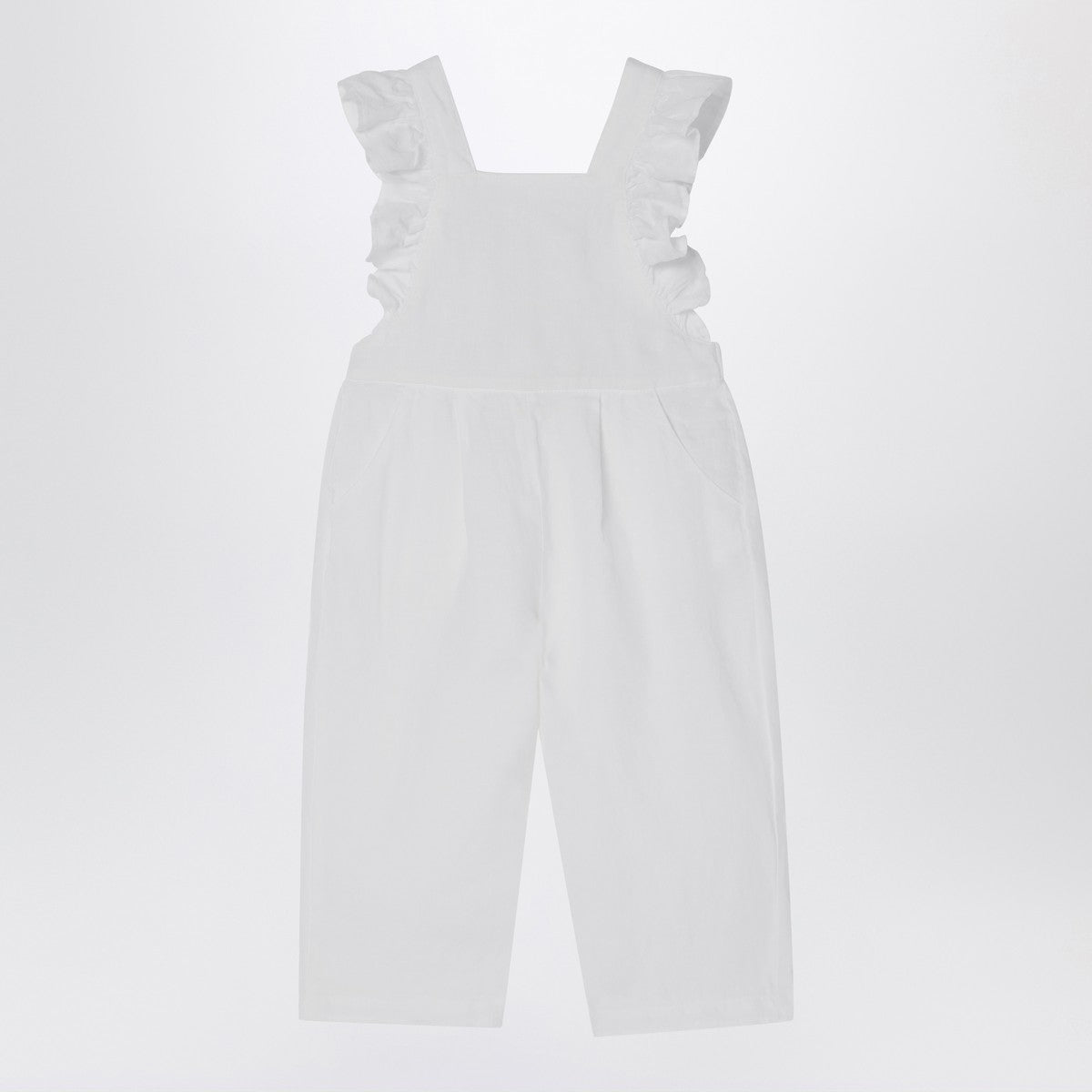 Il Gufo Il Gufo White linen overall with ruffles