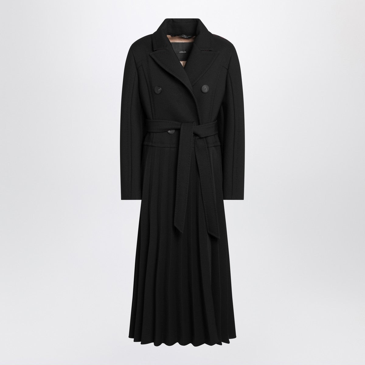 Max Mara Atelier Max Mara Atelier Black pleated redingote coat in technical fabric