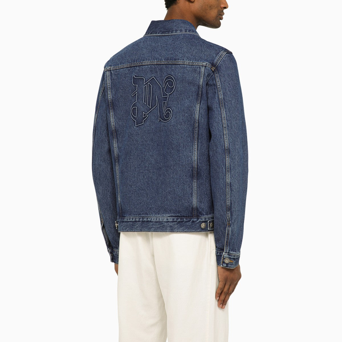 Palm Angels Palm Angels Blue denim jacket with Monogram