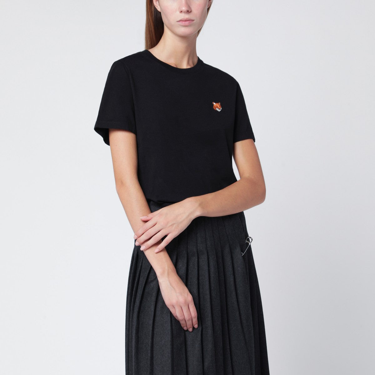 Maison Kitsuné Maison Kitsuné Black T-shirt with logo patch