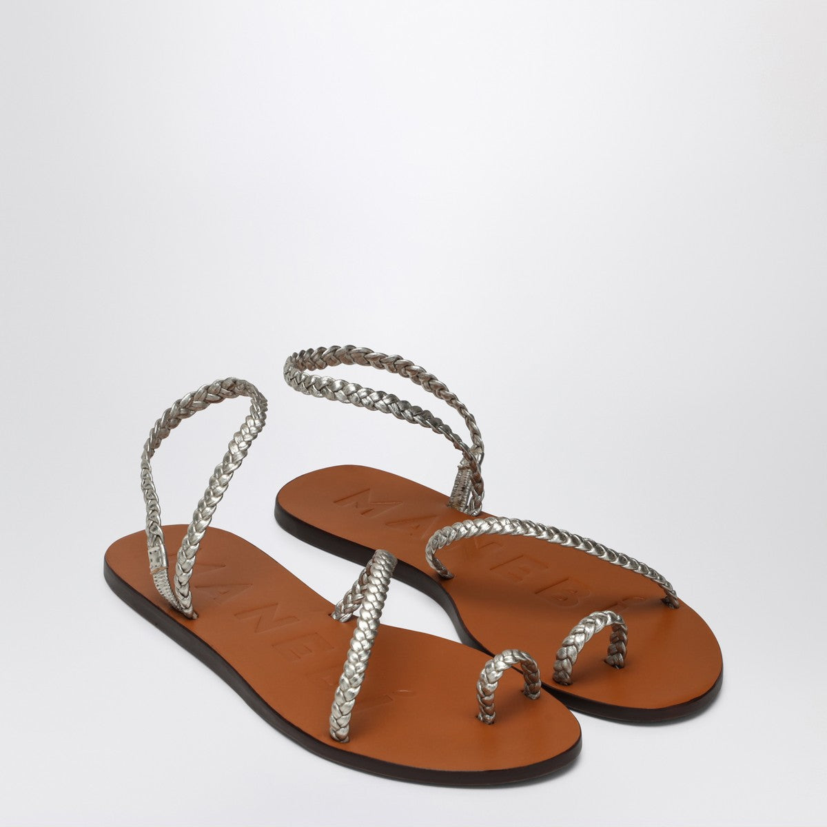 Manebí Manebí Platinum leather thong sandals with ring