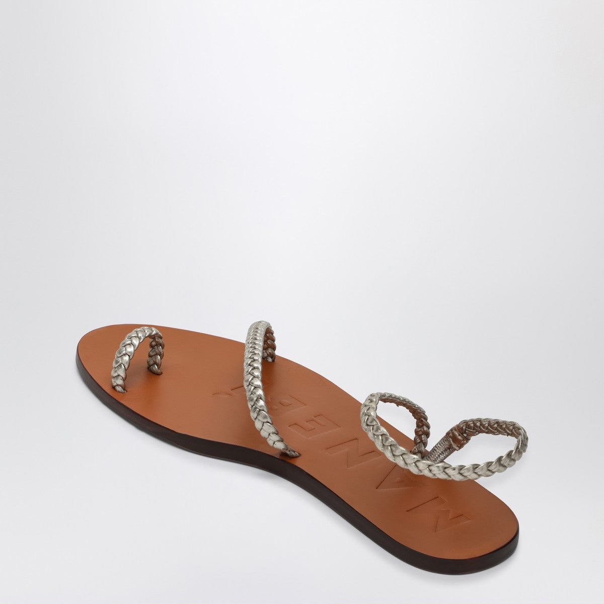 Manebí Manebí Platinum leather thong sandals with ring