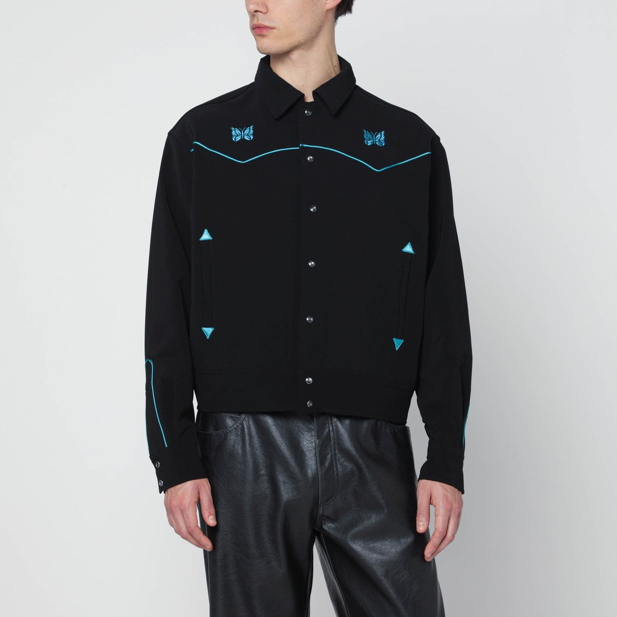 Needles Needles Black shirt with light-blue embroidery