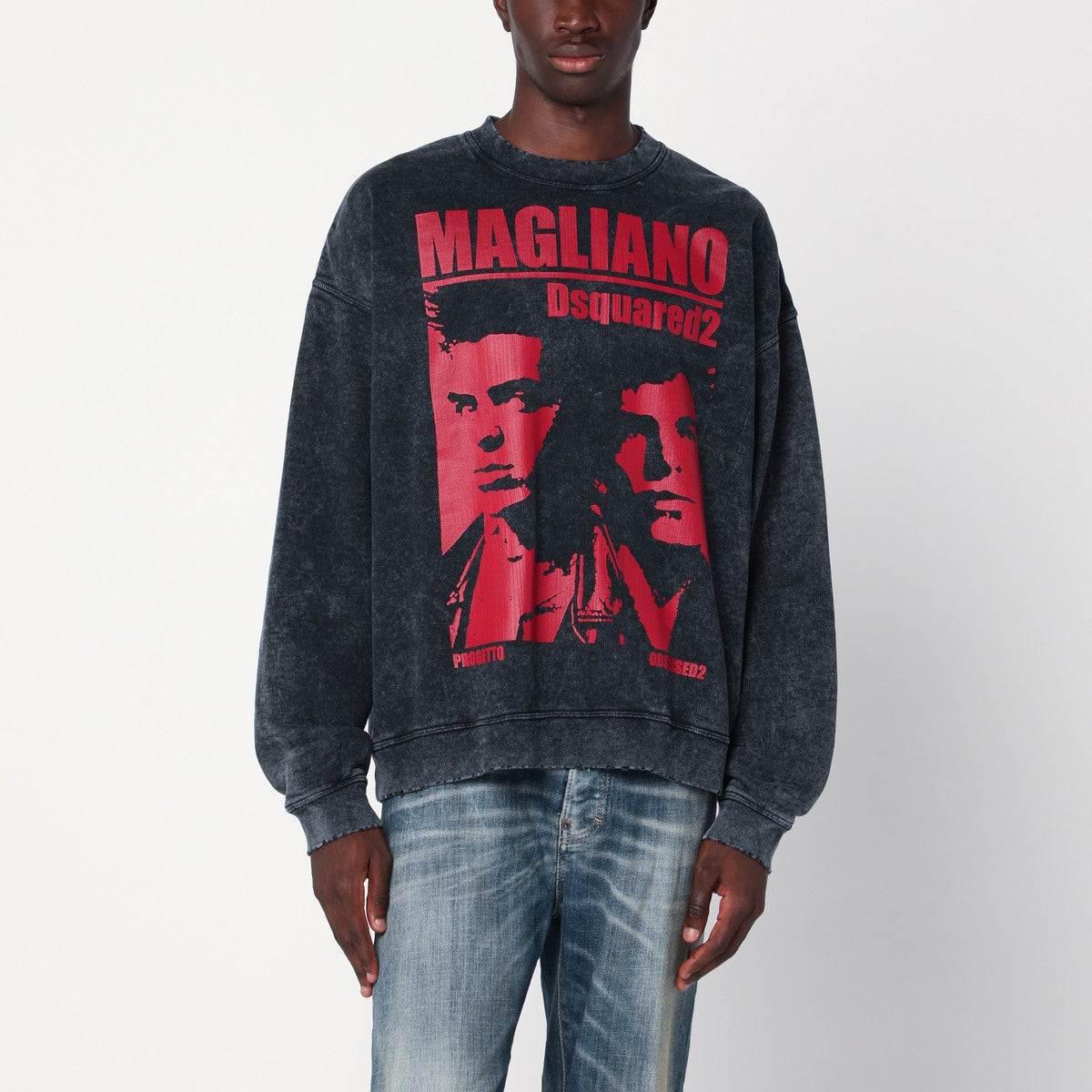 Magliano X D2 Magliano X D2 Charcoal vintage-effect sweatshirt with logo print