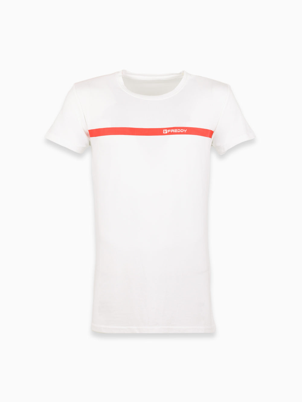 Freddy White Round Neck T-Shirt with Red Stripe