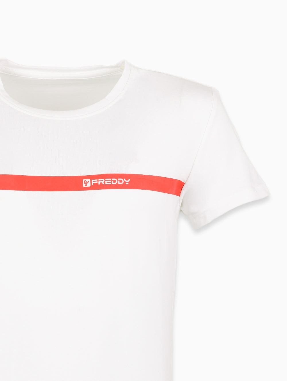Freddy White Round Neck T-Shirt with Red Stripe