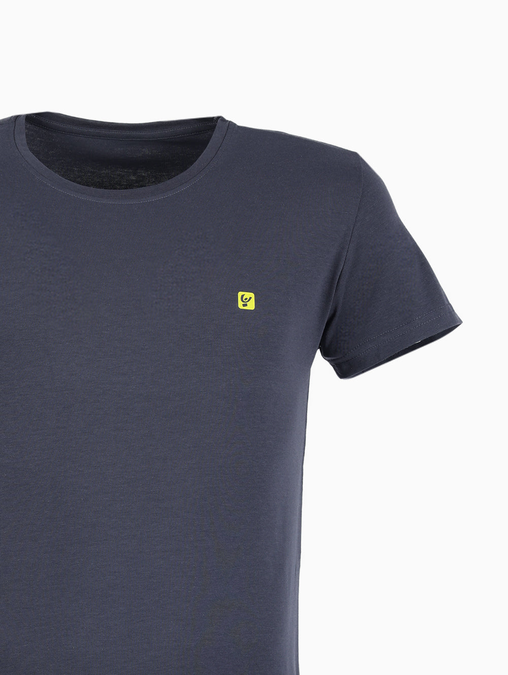 Close-up of Freddy logo on Navy men’s T-shirt