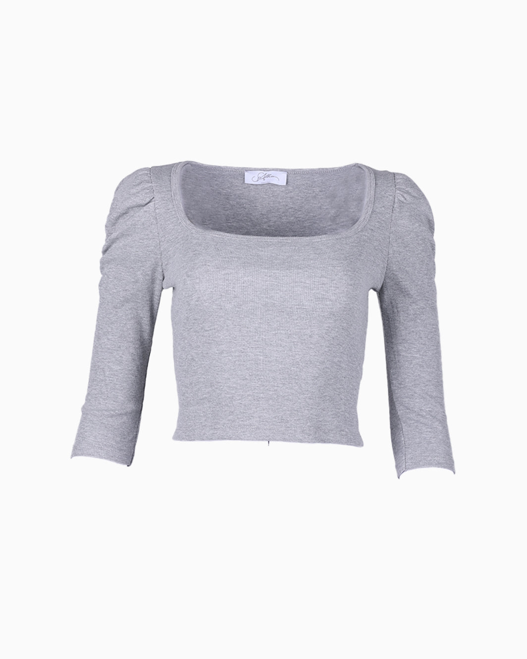 Sallure Grey Puff Sleeve Crop Top
