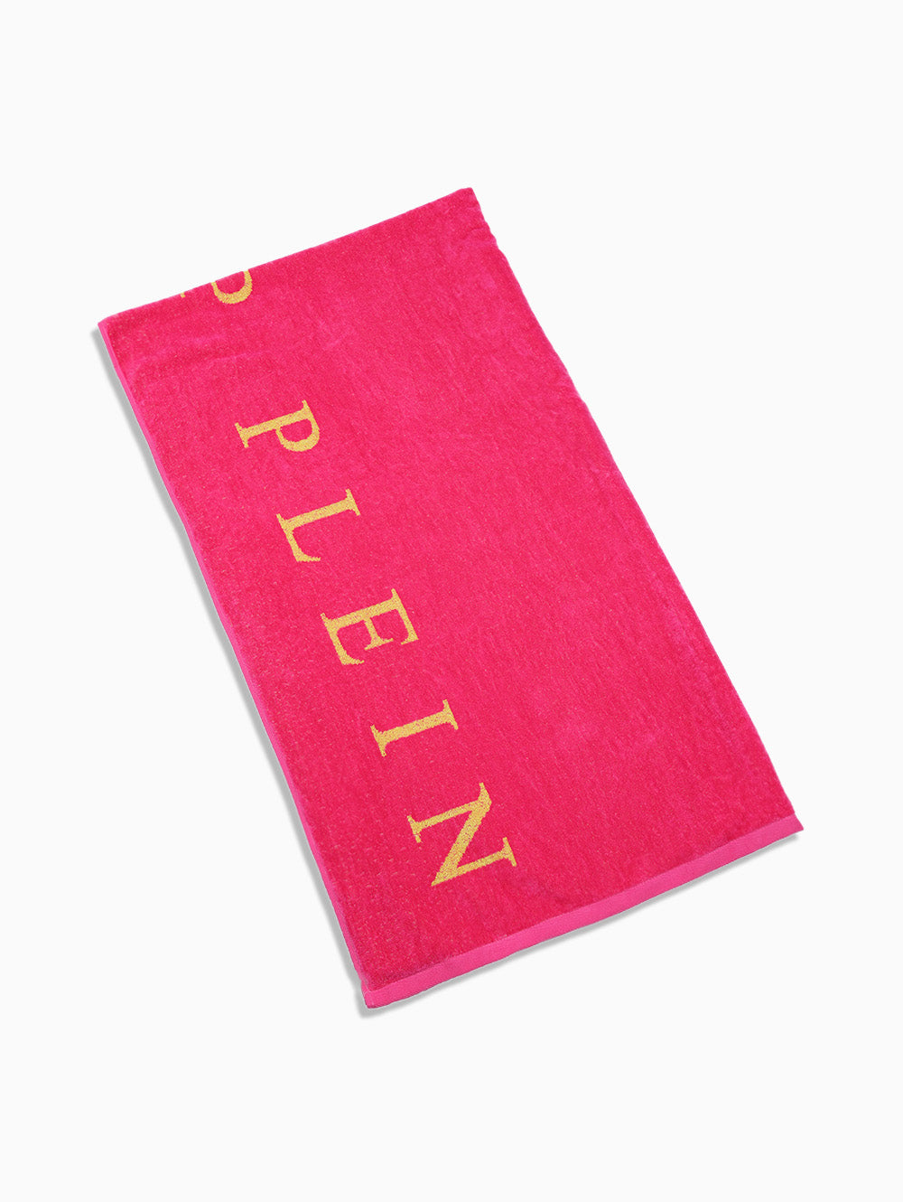 PHILIPP PLEIN beach towel with yellow skull print on pink background