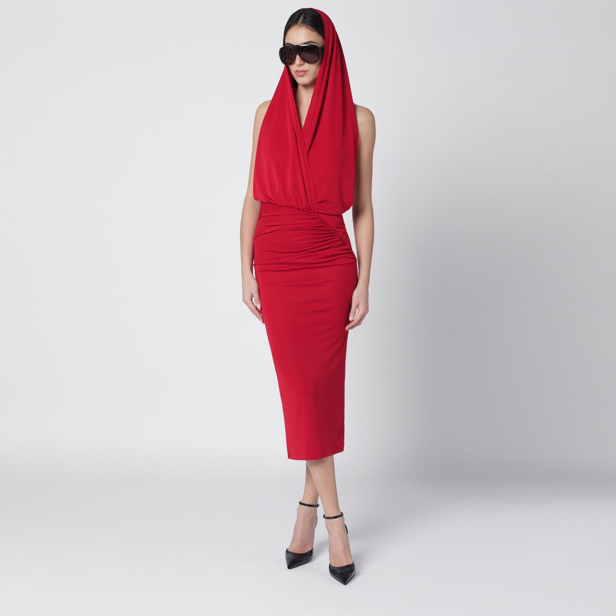 The Andamane The Andamane Red Annie hooded midi dress