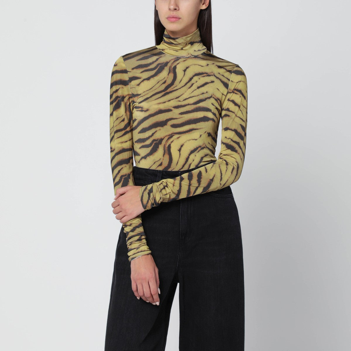 Ganni GANNI Khaki zebra-print turtleneck