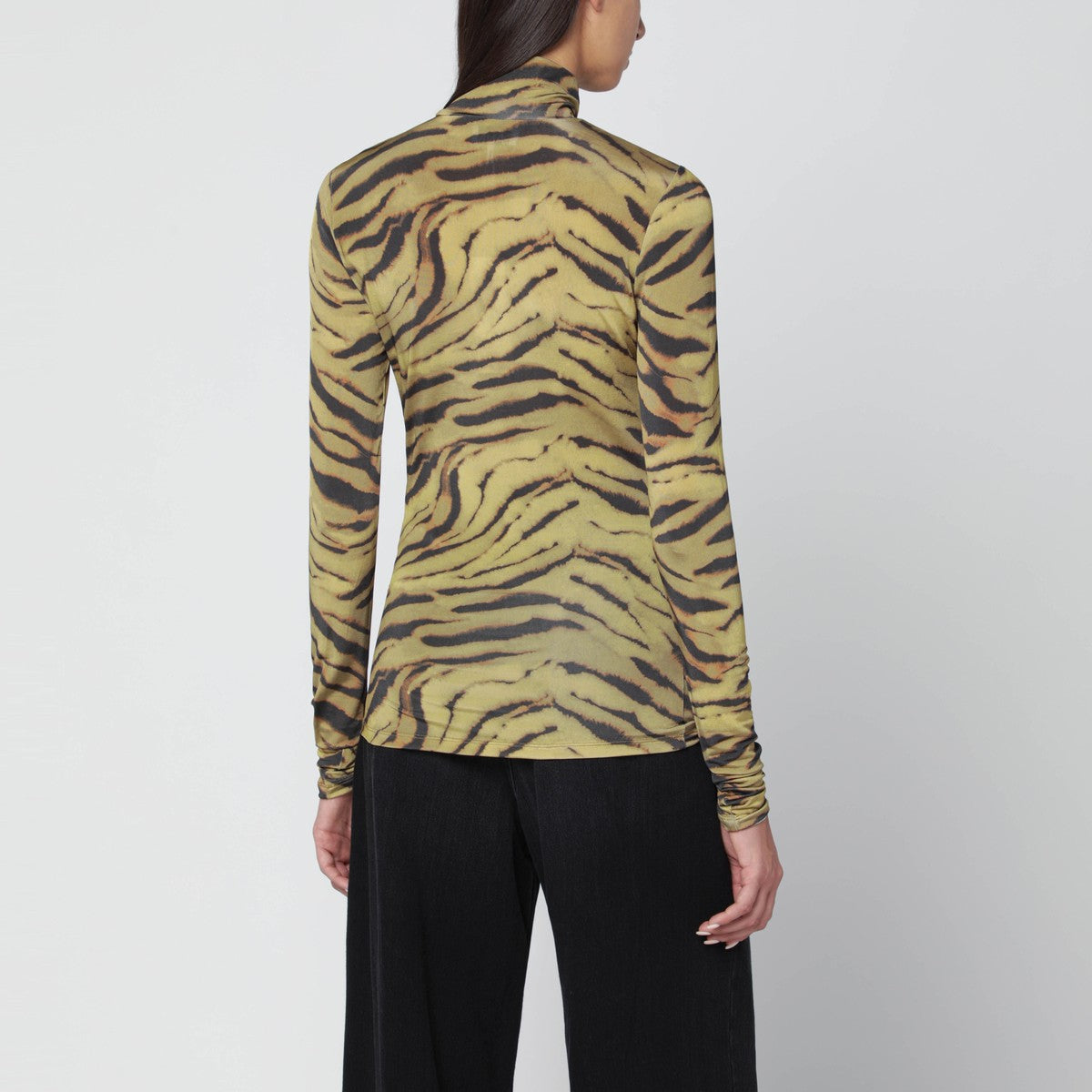 Ganni GANNI Khaki zebra-print turtleneck