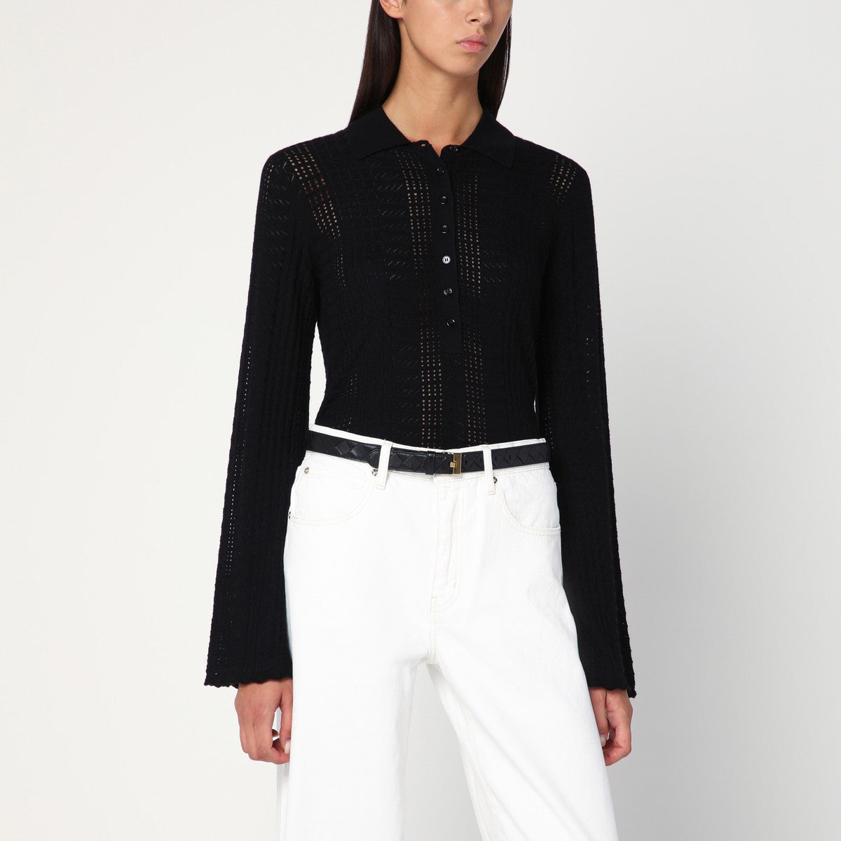 LouLou De Saison LouLou De Saison Black polo shirt in wool and cashmere blend